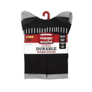 Wrangler Workwear Men's Ultimate Durable Work Socks 6pk Black Size 10-13 NWT